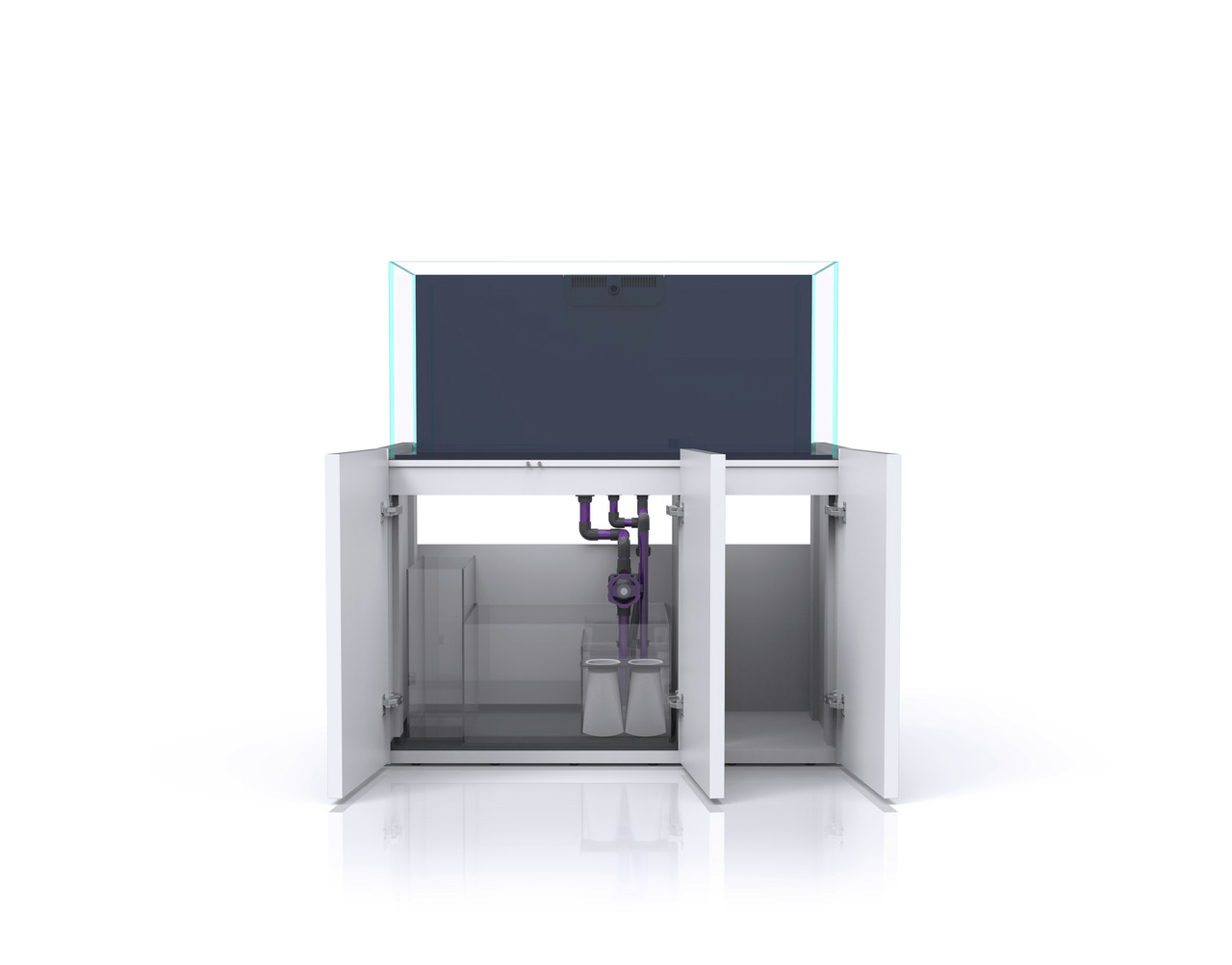 Nyos Opus 300 Aquarium-System: Komplettset f. Meerwasseraquarien, rahmenlos, Glas, weißer Schrank, Soft-Close, Filter, f. Aquaristik-Fans.