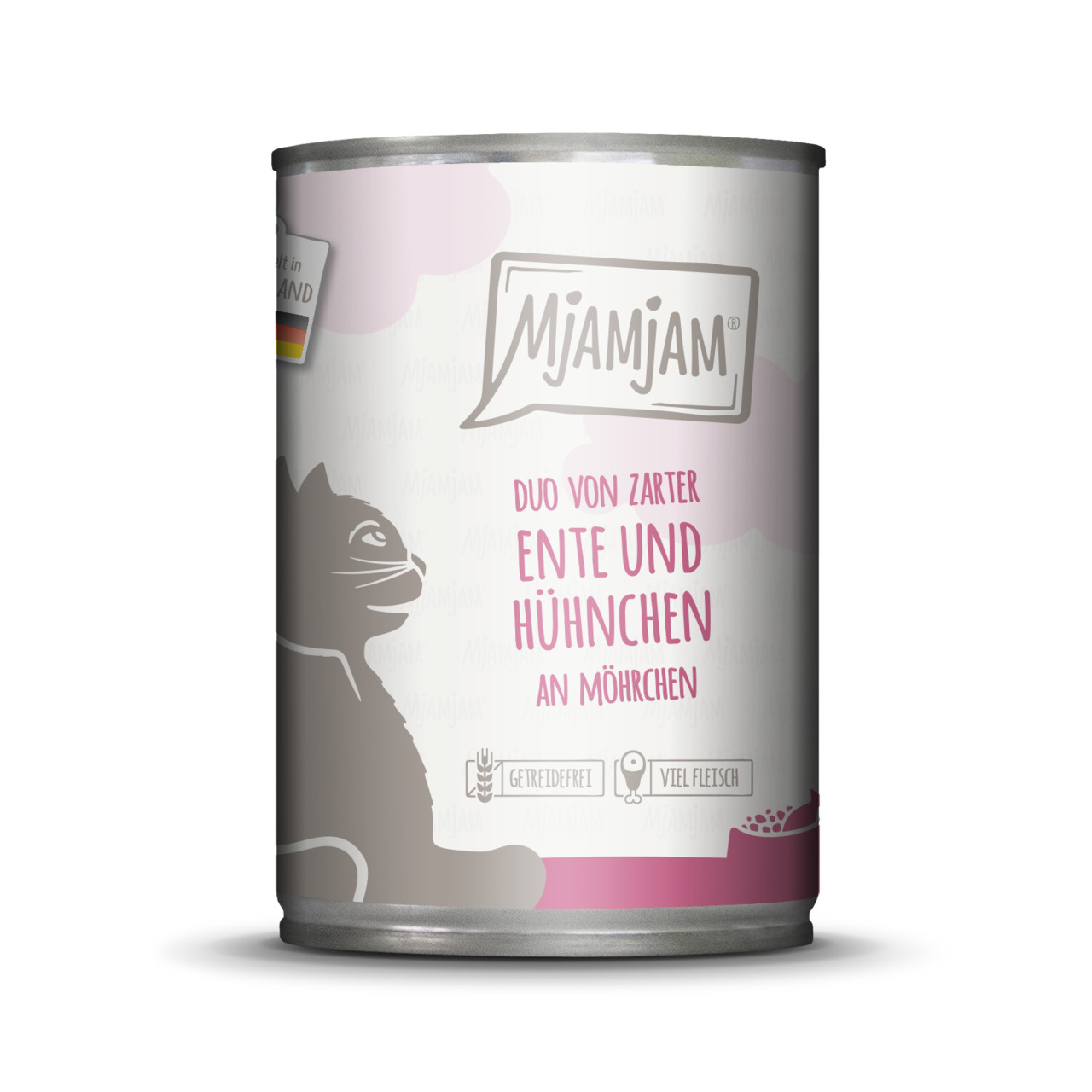 Mjamjam Katzenfutter "Duo zarter Ente & Hühnchen an Möhrchen", getreidefrei, hoher Fleischanteil, 400 g.