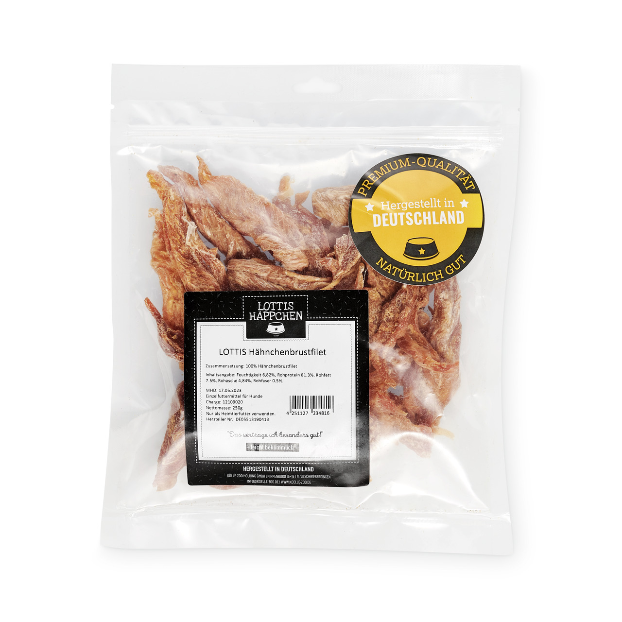LOTTIS HÄPPCHEN Hähnchenbrustfilets für Hunde, 100 % Hähnchen, 120 g, Premium-Qualität, Hergestellt in Deutschland, Natürlich gut.