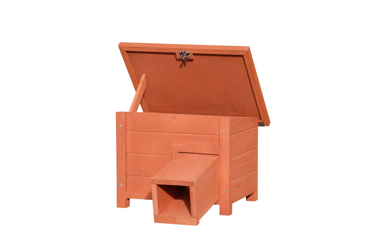 AK 4Pets Kleintierhaus, Holz, für Kaninchen/Kleintiere, mit aufklappbarem Dach & Rampe, Schutz & Komfort, orange, für draußen.