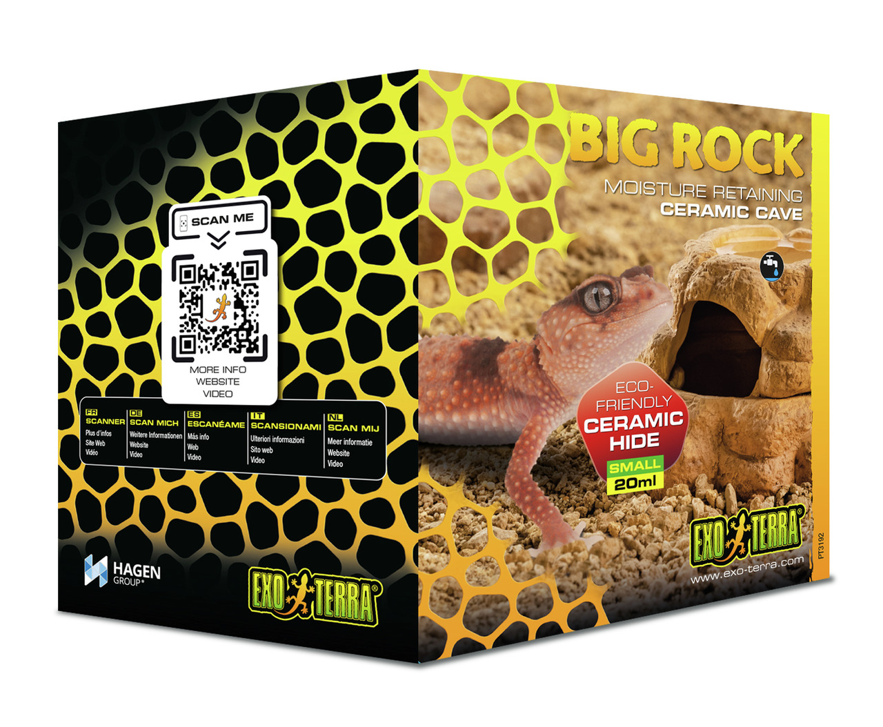 Exo Terra Big Rock Cave, Small (20 ml), keramisch, speichert Feuchtigkeit, für Reptilienhalter, umweltfreundlich, Gecko abgebildet.