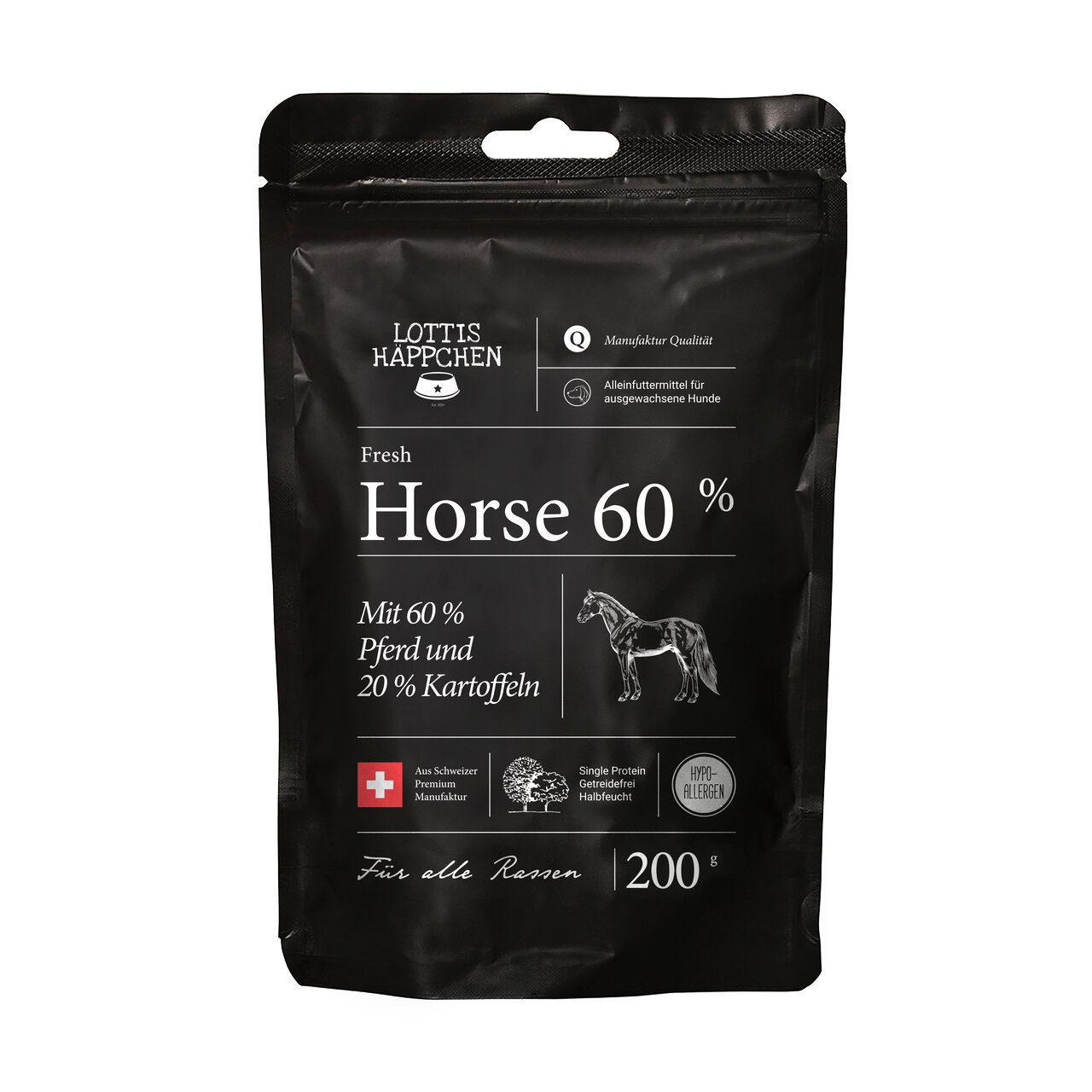 LOTTIS HÄPPCHEN Fresh Horse 60% Alleinfutter für ausgewachsene Hunde, Pferd, hypoallergen, Single Protein, 200 g;;;;;;;;;;;;;;;;;;;;;;;;;;;;;;;;