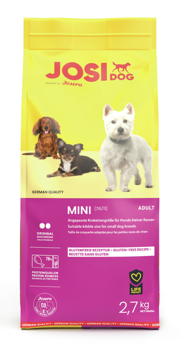 Josera JosiDog Mini Adult, Hundefutter f. kl. Rassen, glutenfrei, 78 % tierisches Protein, 2,7 kg.