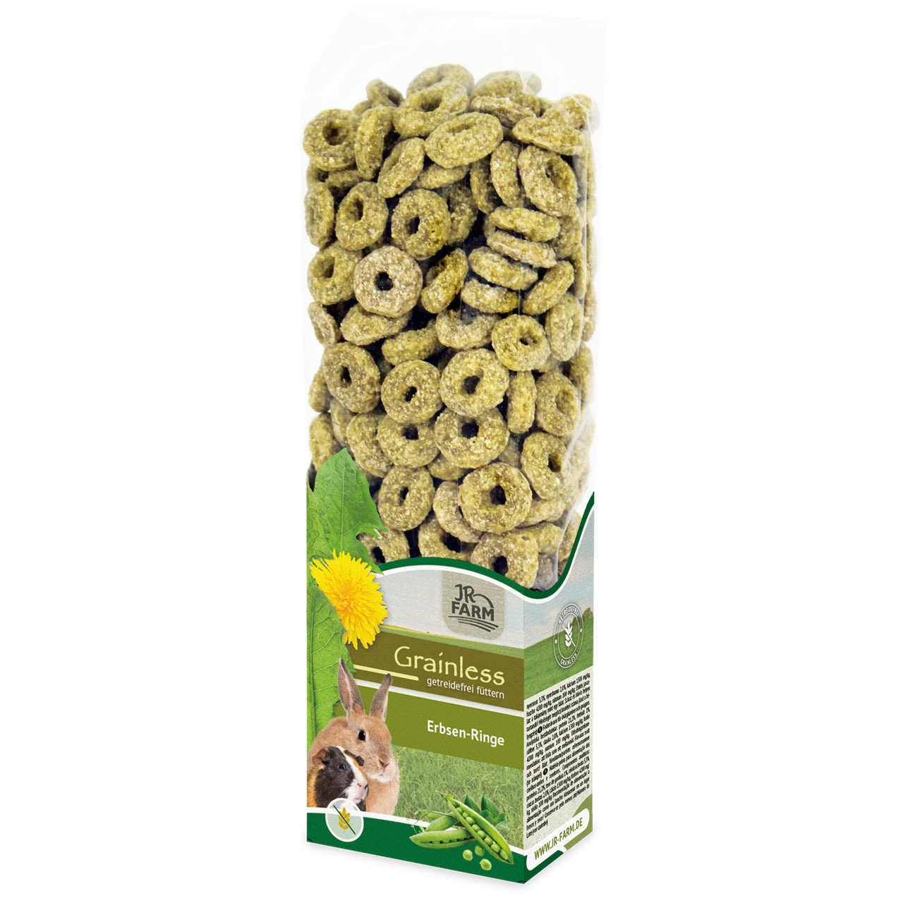 JR FARM Grainless Erbsen-Ringe, getreidefreies Futter für Kaninchen & Meerschweinchen, grüne Erbsen-Snacks, 125 g.