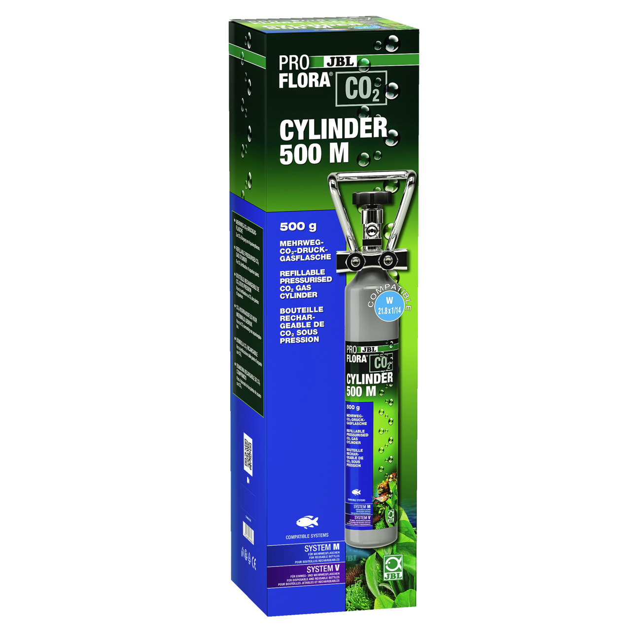 JBL ProFlora CO2 Mehrweg-Druckgasflasche Cylinder 500 M, 500 g, für Aquarien, fördert Pflanzenwachstum, nachfüllbar, kompatibel.