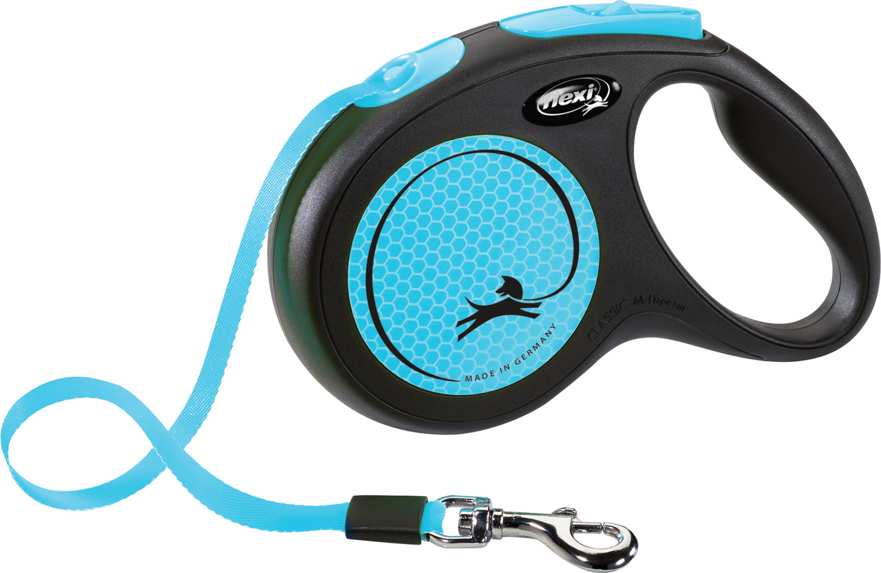 Flexi Classic M Rollleine, Hunde bis 25 kg, 5 m, schwarz-blau, ergonom. Griff, stabiler Karabiner, Bewegungsfreiheit, Made in Germany.