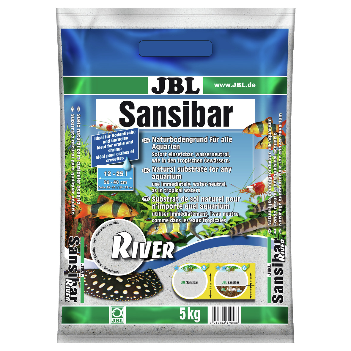 JBL Sansibar River, Naturbodengrund für Aquarien, 5 kg, ideal für Bodenfische, Garnelen, trop. Aquarien, wasserneutral, sofort nutzbar.