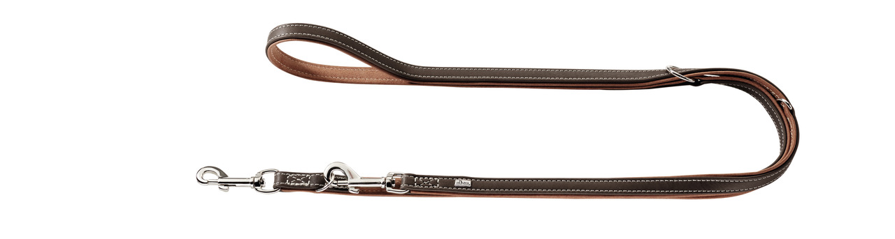 HUNTER Führleine "Canadian Elk", Braun, Elchleder, 3-fach verstellbar, Metallkarabiner, für Hunde aller Größen, langlebig, komfortabel.
