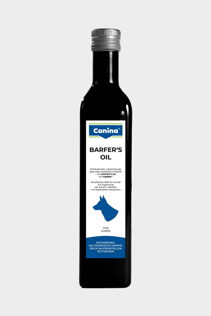 Canina BARFER'S OIL für Hunde, kaltgepresstes Hanföl, reich an essenz. Fettsäuren, Ergänzung zu BARF, 250 ml.
