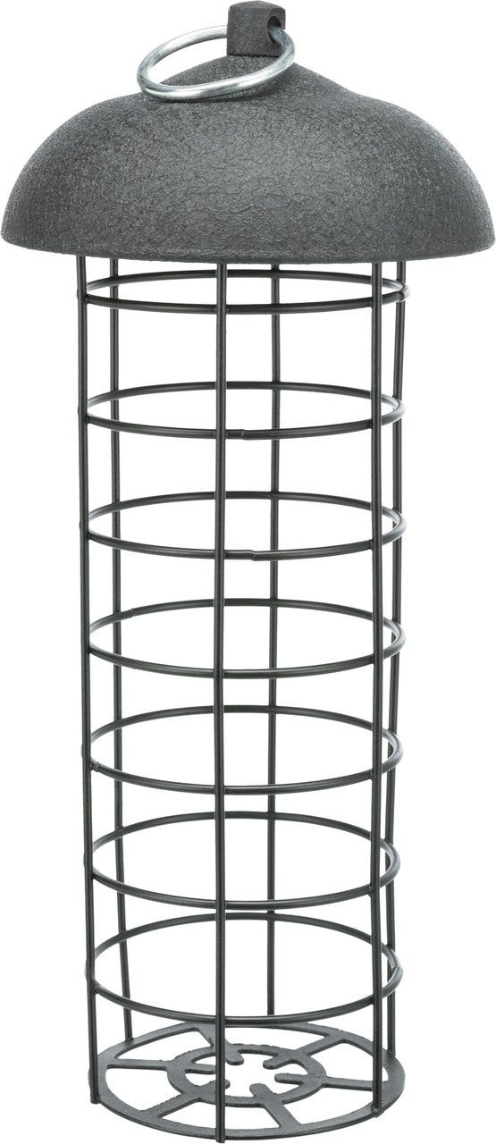 Metall-Futterspender von TRIXIE für Wildvögel. Geeignet für Meisenknödel oder loses Futter. Robustes, wetterfestes Design in zylindrischer Form mit abnehmbarem Deckel und Aufhängering. Ideal für die ganzjährige Fütterung im Garten. Maße und Fassungsvermög