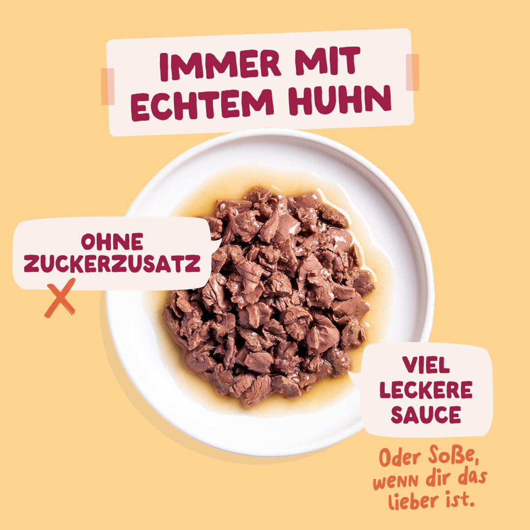 Edgard & Cooper Nassfutter für Hunde mit Huhn, Zielgruppe Hund, ohne Zuckerzusatz, viel leckere Sauce, immer mit echtem Huhn.
