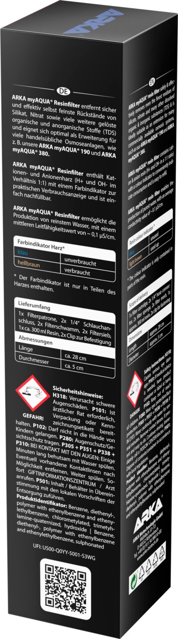 ARKA myAQUA Resinfilter für Aquarien, Ionentauscher-Harz für Umkehrosmoseanlagen, Farbwechsel blau zu hellbraun, 1 Stück