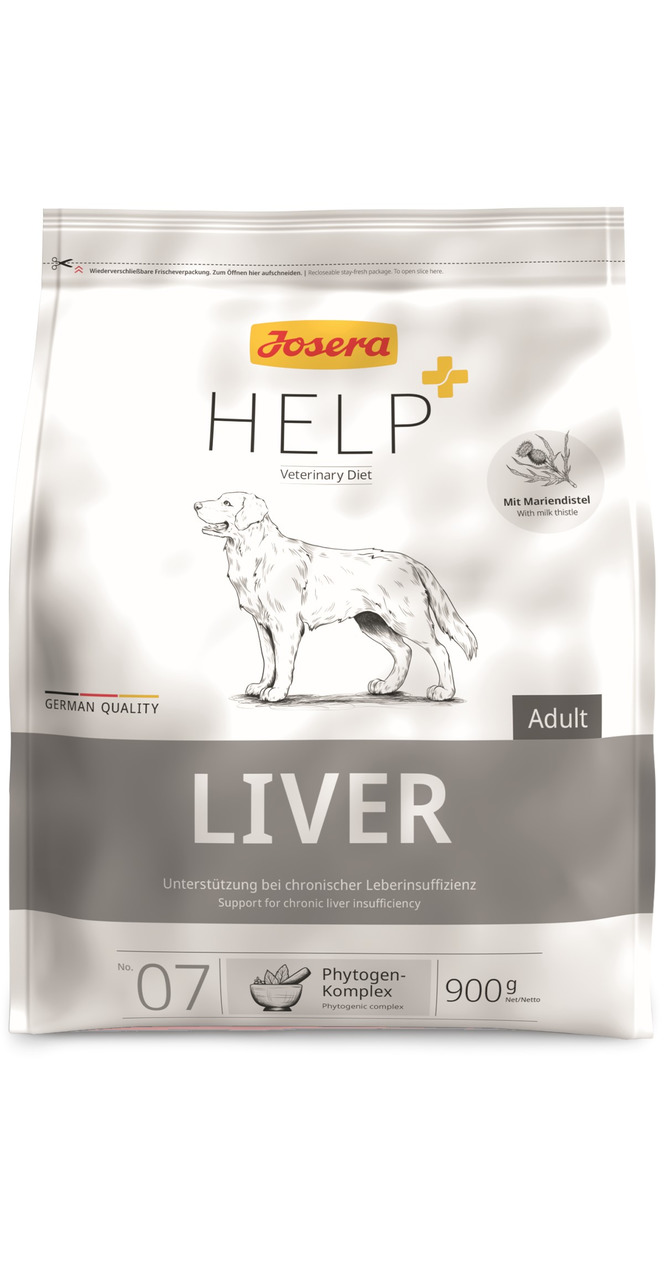 Josera Help Liver, diätetisches Hundefutter mit Mariendistel, 900 g, für erwachsene Hunde, unterstützt bei chron. Leberinsuffizienz.