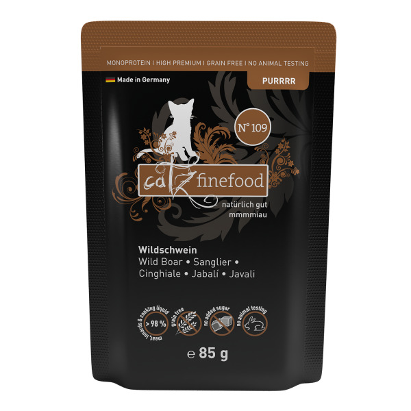 Catz finefood PURRRR No. 109, Katzen, Wildschwein, Monoprotein, Getreidefrei, Keine Tierversuche, Made in Germany, 85 g.