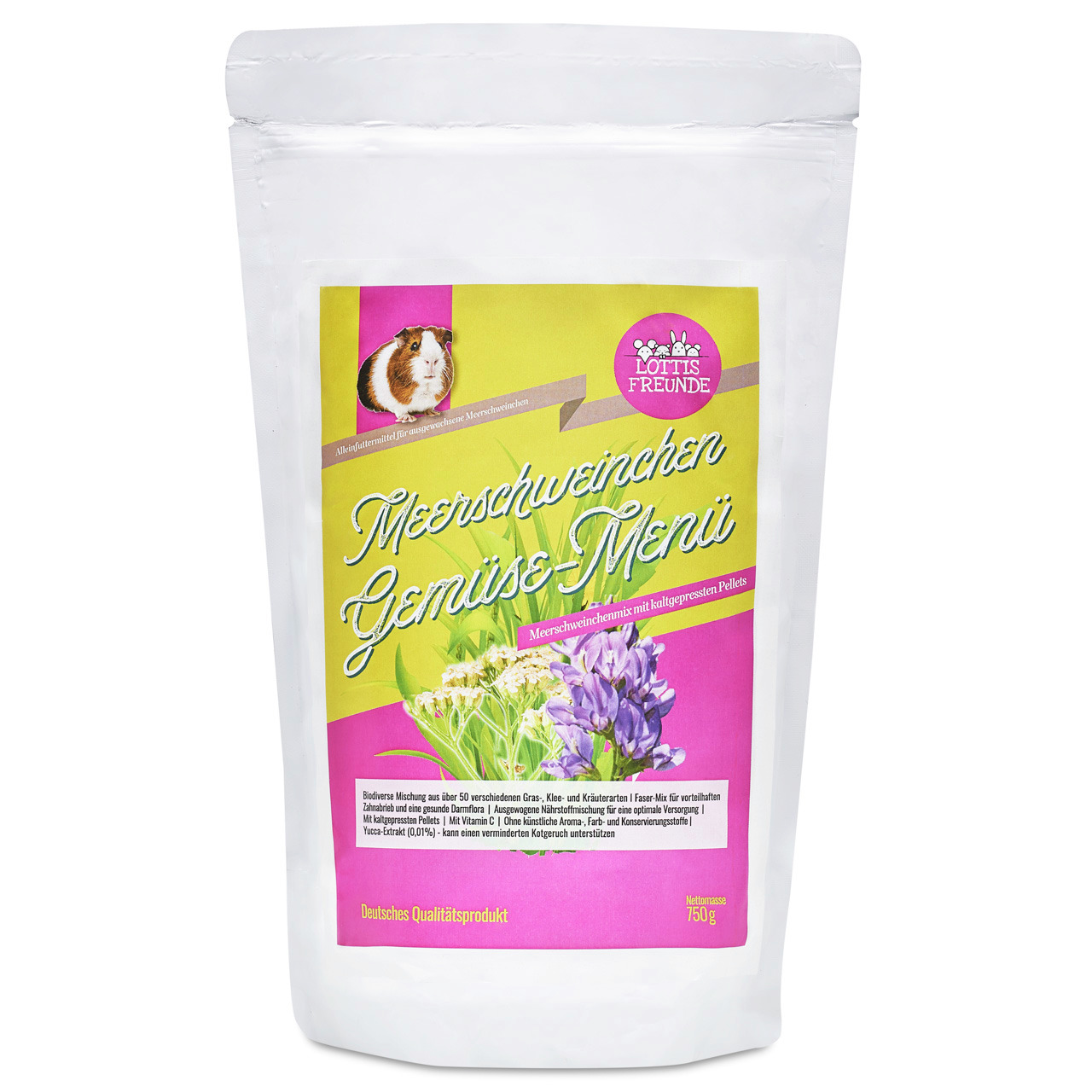Lottis Freunde Meerschweinchen Gemüse-Menü, 750 g: Hochwertiges Futter mit 50+ Gräsern, Kräutern & Pellets, Geschmacksrichtung Gemüse.