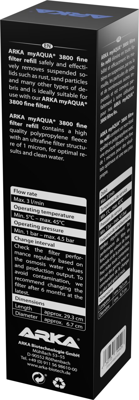 ARKA myAQUA 3800 fine Filter-Nachfüllung für Umkehrosmoseanlagen, ultrafein 1 Mikron, entfernt Sedimente.