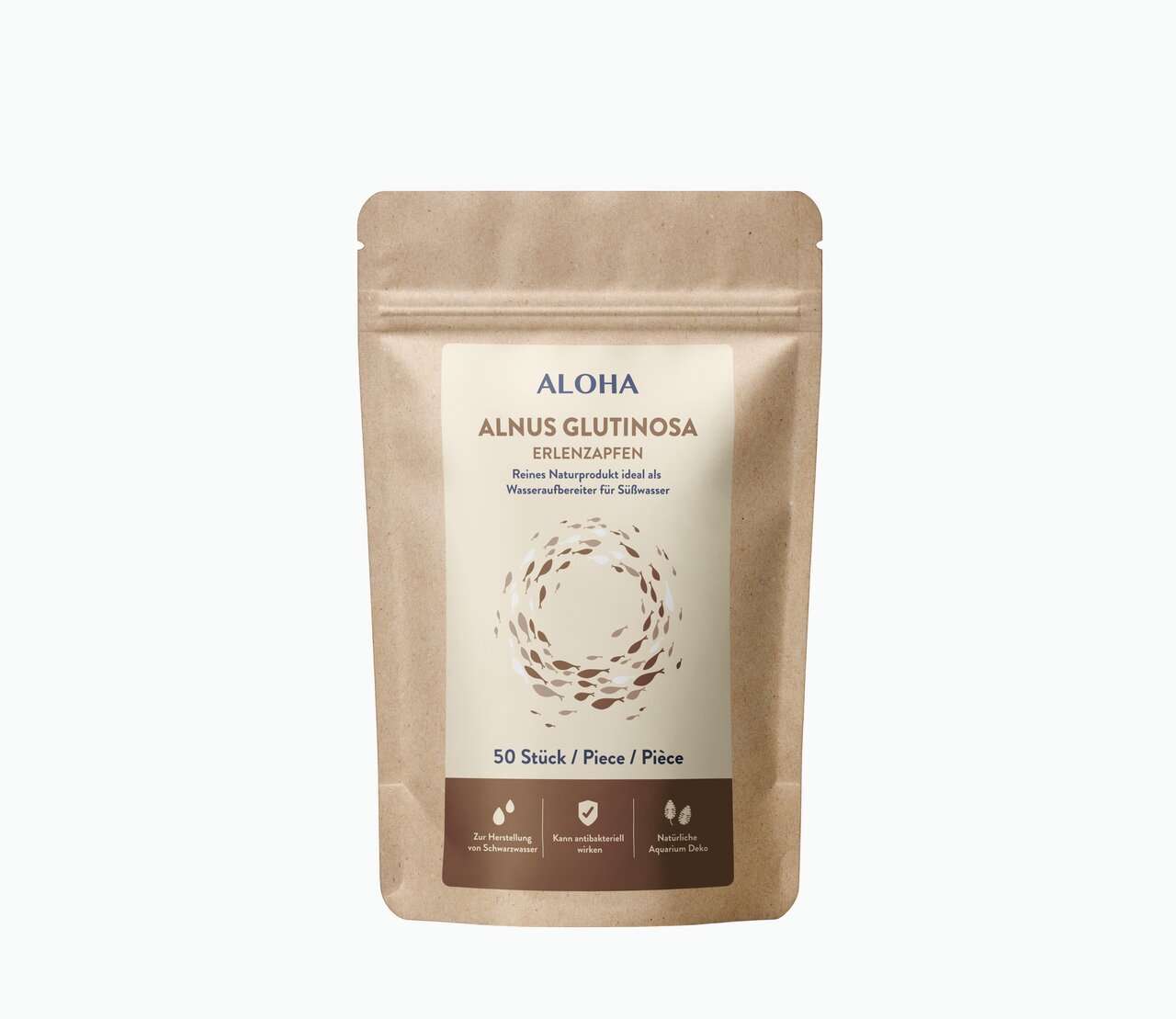 ALOHA Alnus glutinosa Erlenzapfen für Süßwasser-Aquarien, 50 Stück, kann antibakteriell wirken, natürliche Deko.