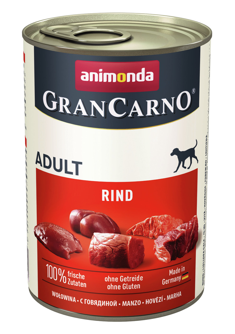 Animonda GranCarno Adult Rind, für ausgew. Hunde, Rind, 100 % frische Zutaten, ohne Getreide-Gluten, 800 g.