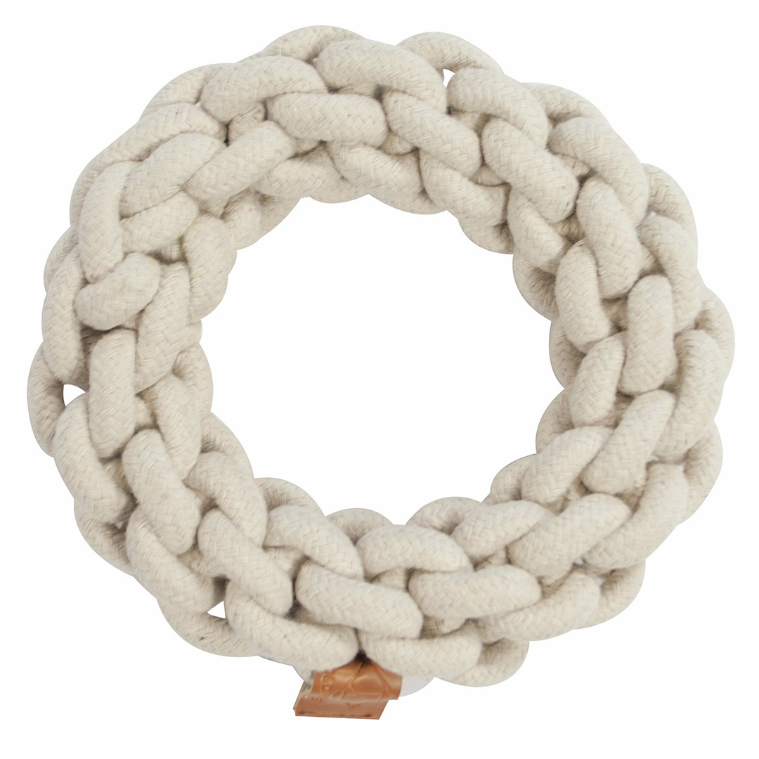 D&D Hundespielzeug „D&D Rope Ring“, cremefarbener Baumwollseil-Ring, robust, für Kau-/Wurfspiele, Zahnpflege, speziell für Hunde.