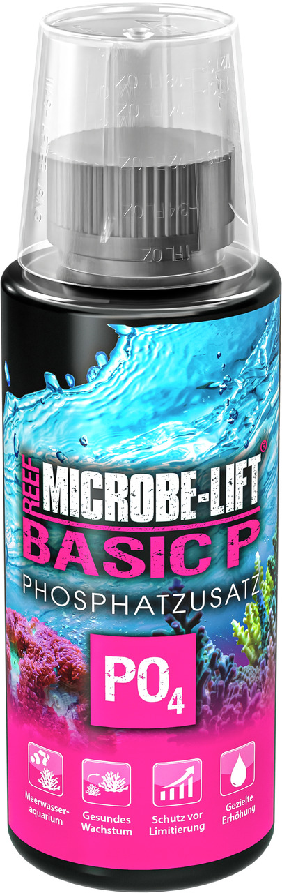 MICROBE-LIFT Basic P, Phosphatzusatz, 250 ml, für Meerwasseraquarien. Fördert Korallenwachstum, schützt vor Phosphatmangel, erhöht PO4.