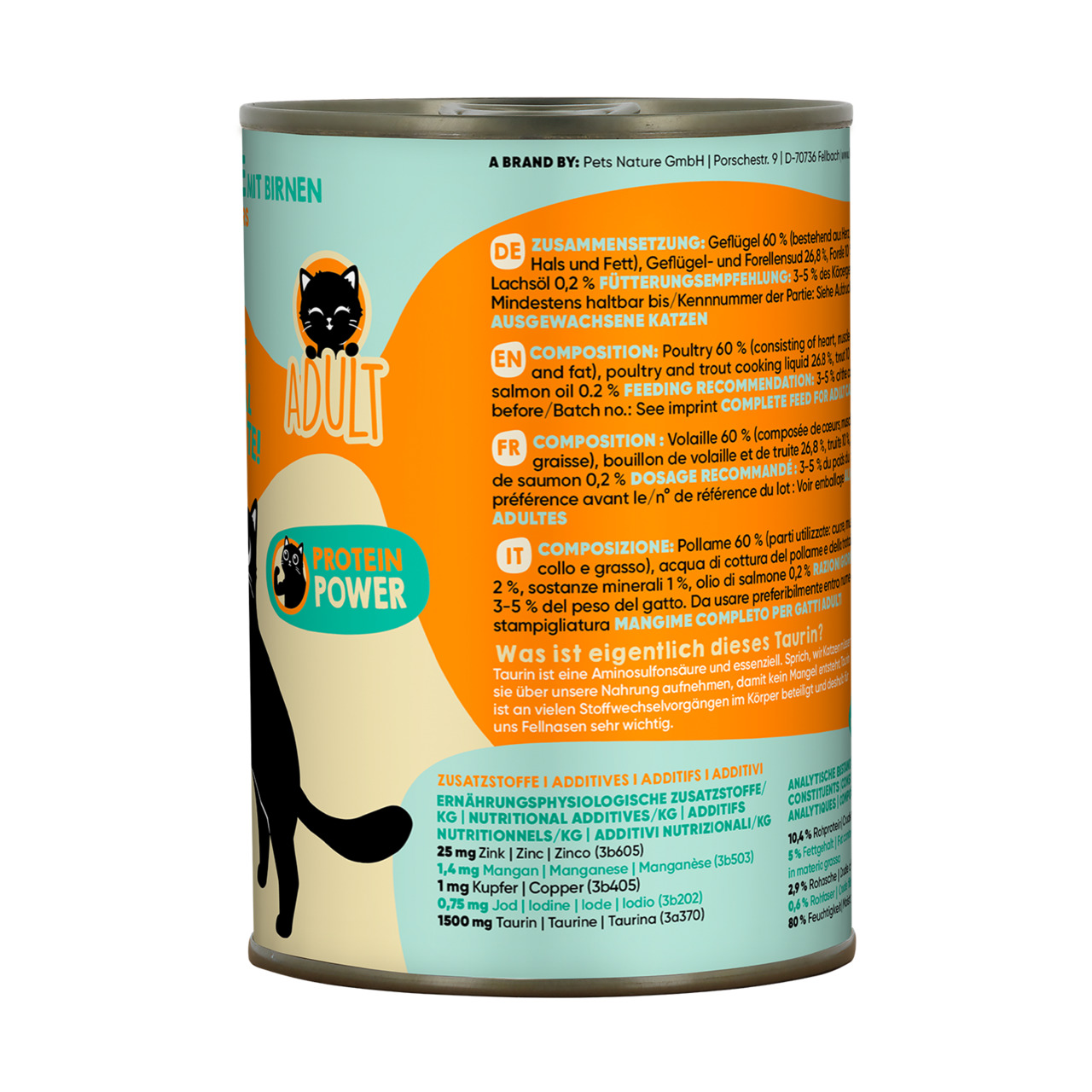 Lucky Lou Katzenfutter Geflügel & Forelle, für ausgewachsene Katzen, 400 g, hohe Proteinqualität, mit Taurin.