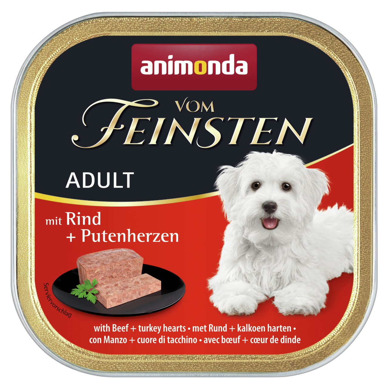 animonda Vom Feinsten Adult, Hundefutter für ausgewachsene Hunde, Rind & Putenherzen, 150 g, mit leckerem Geschmack.