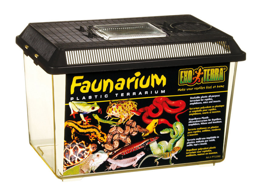 Exo Terra Faunarium: stapelbares Kunststoff-Terrarium f. Reptilien, Amphibien, Mäuse & Insekten, transparent, schwarzer Deckel, Lüftung.