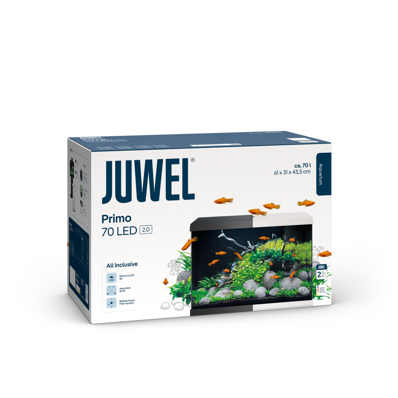 JUWEL Primo 70 LED 2.0 Aquarium-Set, 70 L, für Einsteiger & Profis, inkl. LED, Bioflow Filter, AquaHeat, Maße: 61x31x43,5 cm.