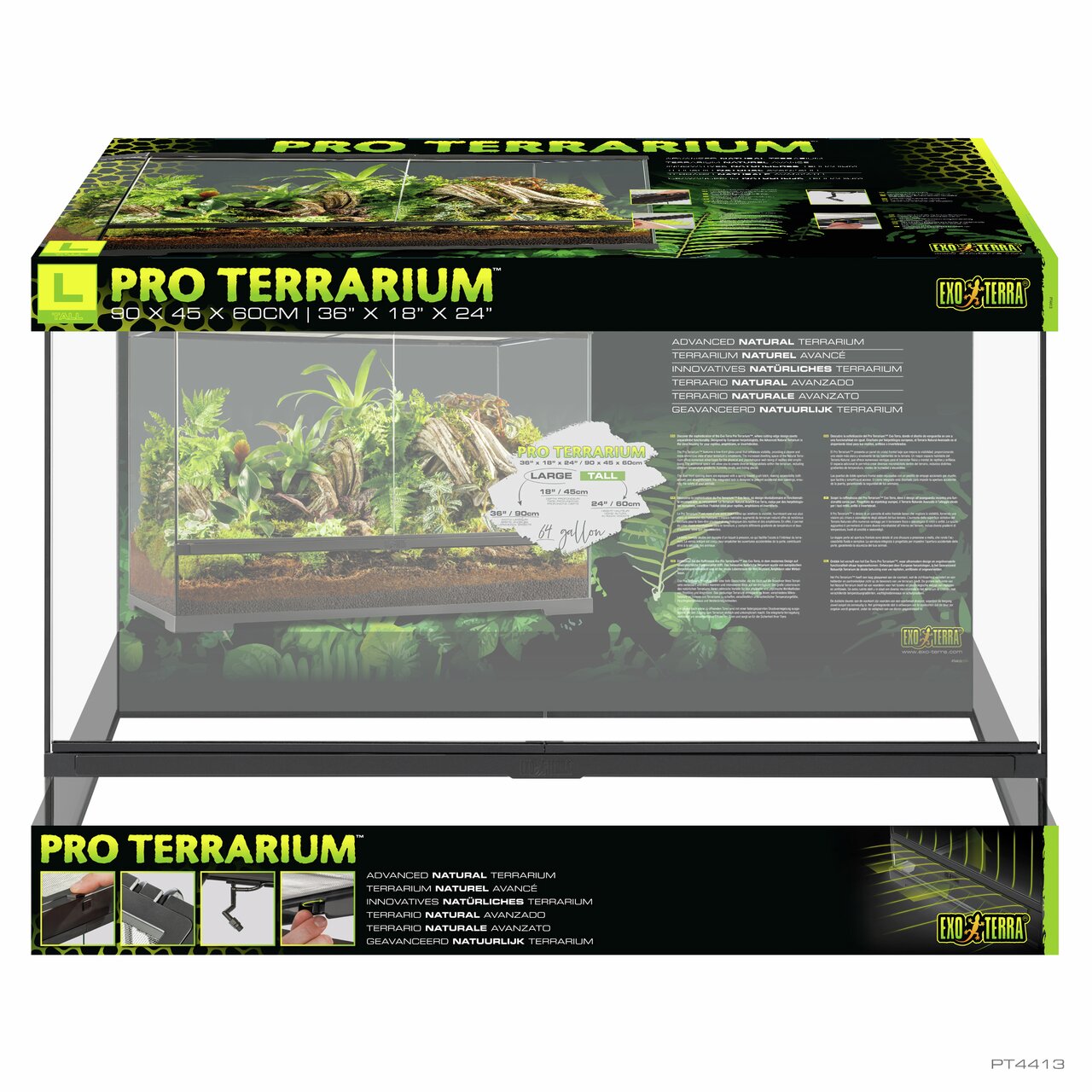 Exo Terra Pro Terrarium Large Tall (90x45x60cm), für Reptilien-Amphibien, simuliert natürliche Umgebung, Belüftung, leicht zugänglich.