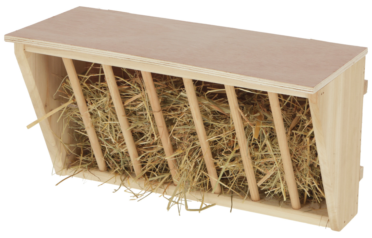 KERBL Holz-Heuraufe für Kaninchen-Meerschweinchen, robust, naturbelassen, hält Heu sauber-trocken, ideal für artgerechte Fütterung.