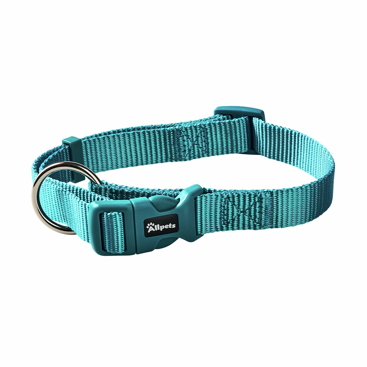 Hundehalsband Allpets, Nylon, türkis, für alle Hundegrößen, Klickverschluss, Metallring, verstellbar, langlebig, komfortabel.