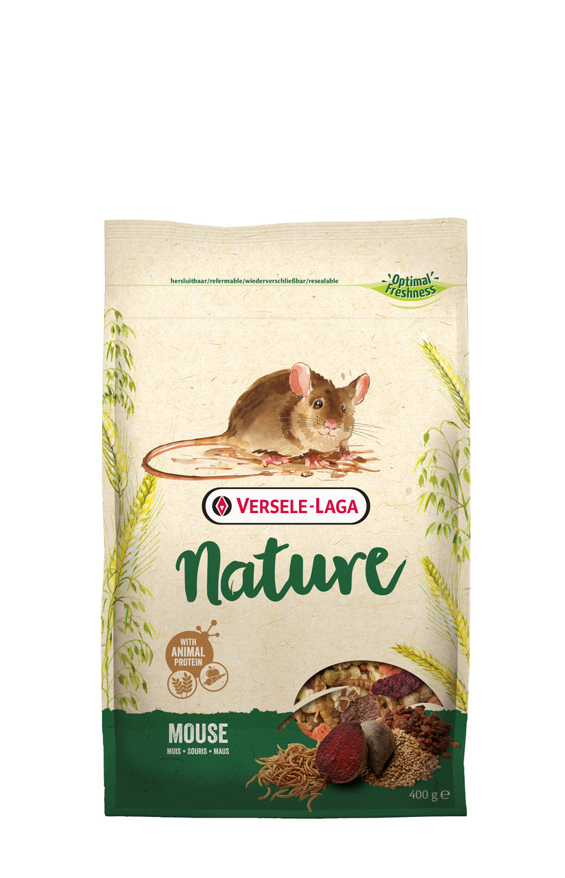 Versele-Laga Nature Mouse: Futter f. Mäuse, mit tier. Protein & nat. Zutaten, wiederverschließbar, 400 g.