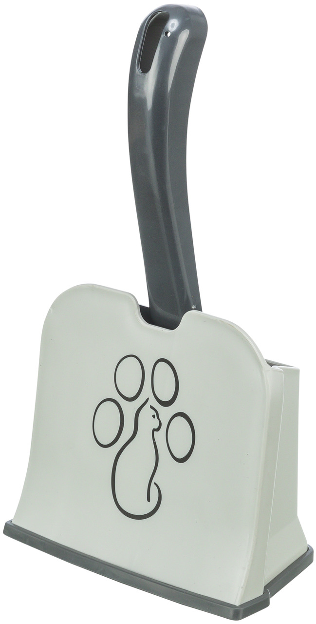 TRIXIE Katzenstreuschaufelhalter m. Schaufel, f. Katzenhalter, hygienisch, robust, Kunststoff, Weiß/Grau, Katzendesign.