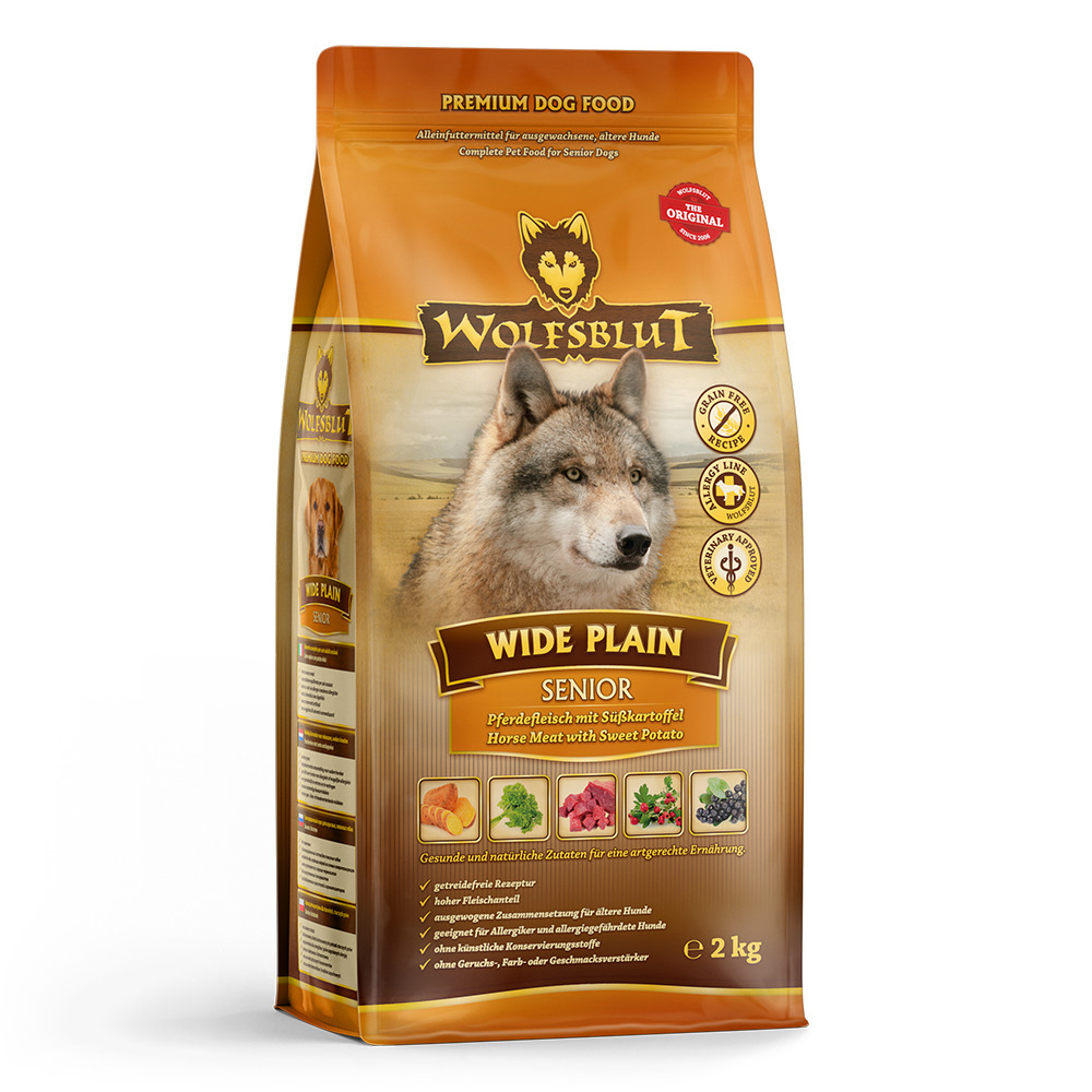 Wolfsblut Senior Hundefutter, Pferdefleisch & Süßkartoffel, 2 kg, für ältere Hunde, getreidefrei, natürliche Zutaten, ohne Zusätze.