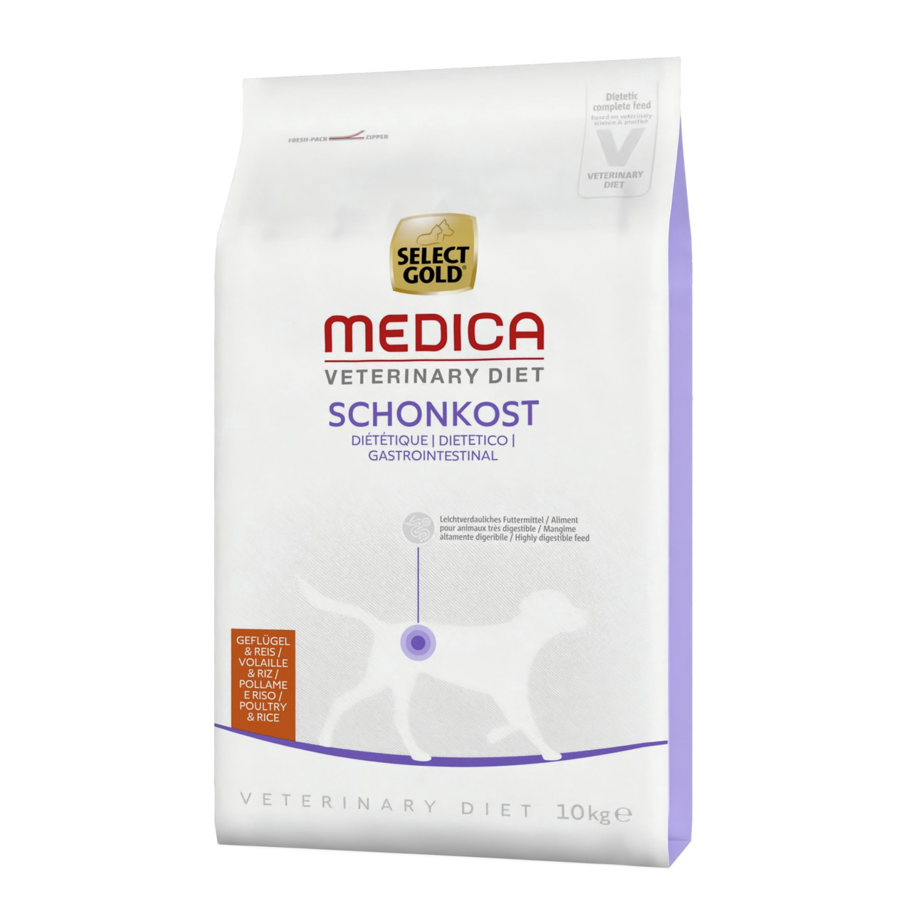 Select Gold Medica Vet. Diet Schonkost, Hunde, Geflügel & Reis, diätetisch für sensiblen Magen-Darm, 10 kg.