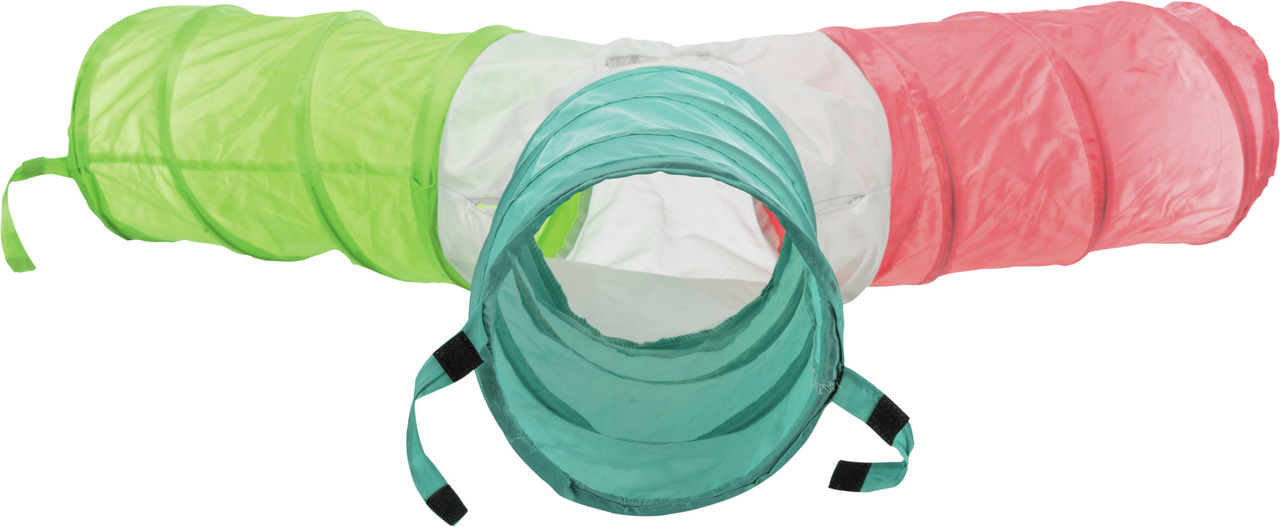 TRIXIE Katzenspielzeug: Spieltunnel für Katzen (Grün/Weiß/Rot), strapazierfähig, interaktiv, für alle Altersgruppen, ca. 115 cm.