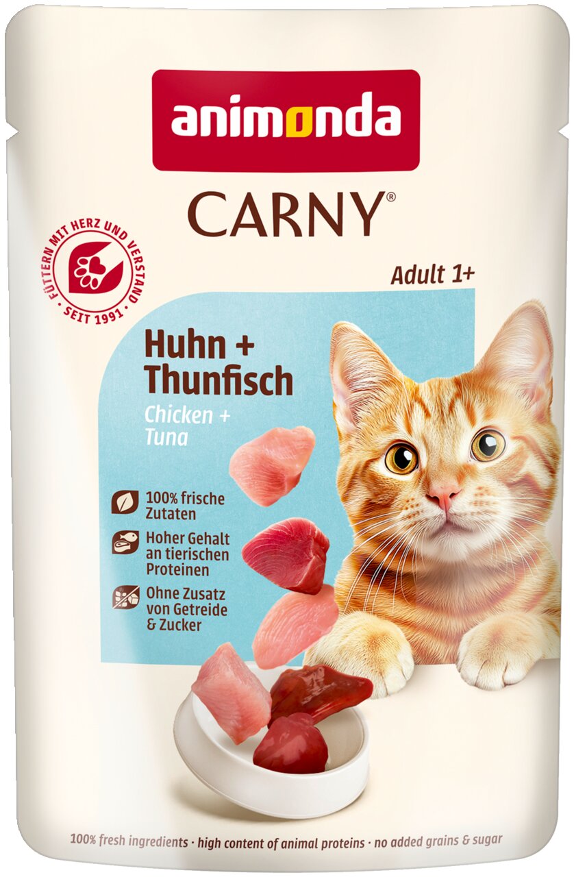 animonda Carny Adult 1+ Katzenfutter Huhn + Thunfisch, für adulte Katzen, 100% frische Zutaten, ohne Getreide & Zucker.