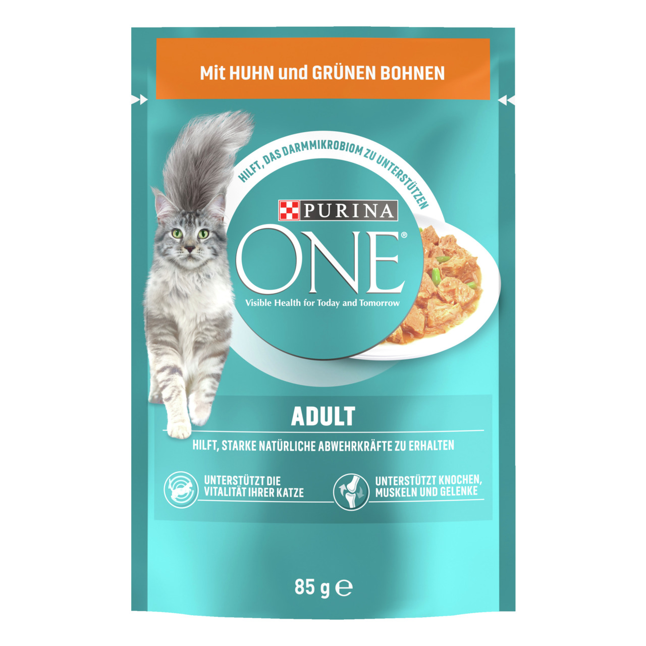 Purina ONE Adult Katzenfutter, Huhn & grüne Bohnen, für ausgewachsene Katzen, stärkt Abwehrkraft & Vitalität, 85 g.