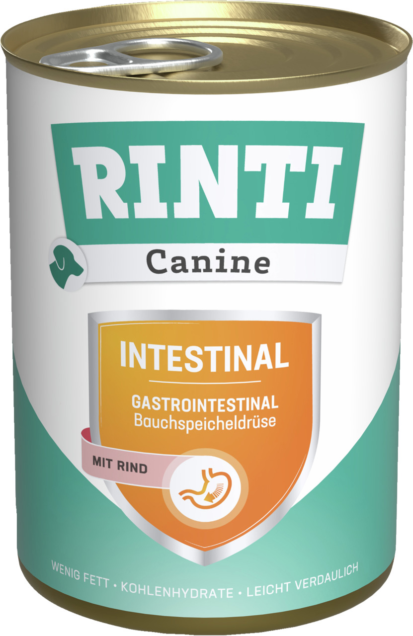 RINTI Canine Intestinal mit Rind, für Hunde mit sensibler Verdauung, fettarm, leicht verdaulich, kohlenhydratarm, 400g.