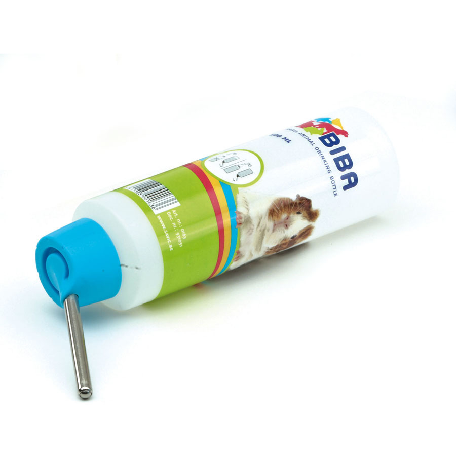 SAVIC Trinkflasche Biba, 500 ml, für Nagetiere (z. B. Meerschweinchen), blauer Schraubverschluss, Edelstahl-Trinkrohr, hygienisch.