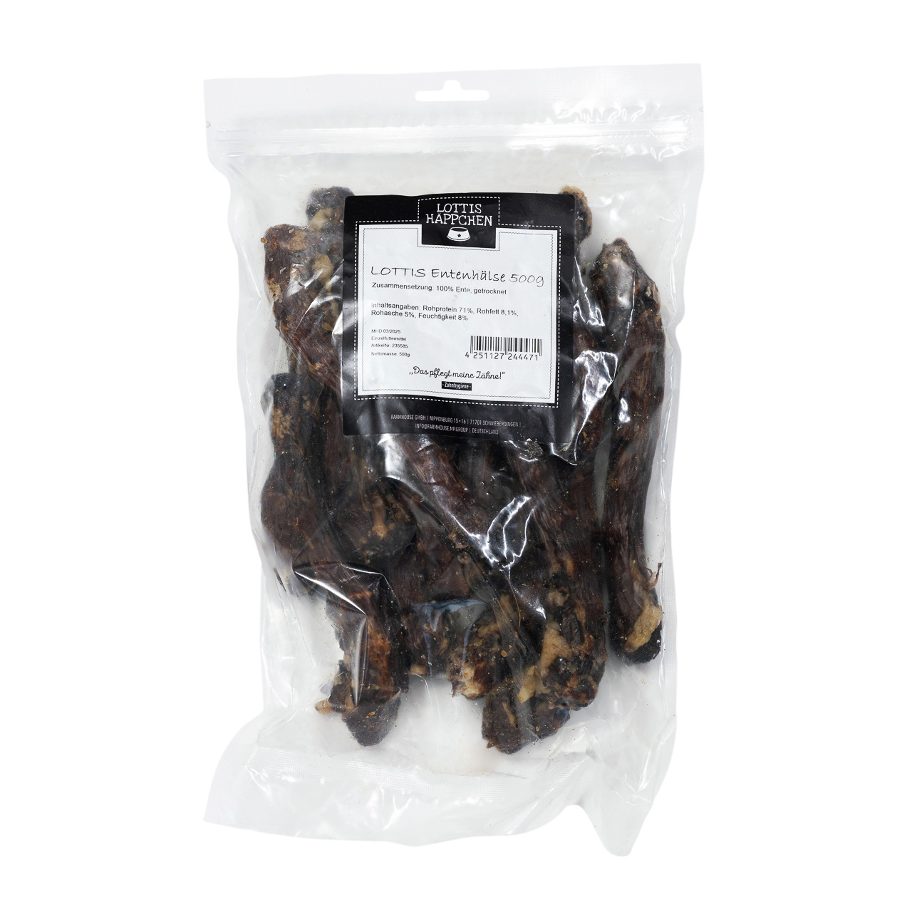 LOTTIS HÄPPCHEN Entenhälse 500g: Natürl. Kauartikel f. Hunde, getrocknet, ideal f. Hundehalter, die auf gesunde Snacks achten.