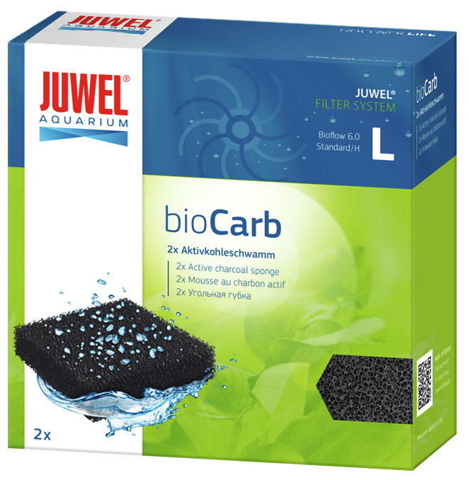 JUWEL bioCarb 2x Aktivkohleschwamm, für Aquarienbesitzer, Bioflow 6.0 L, entfernt Gerüche & Verfärbungen, 2 Schwämme.