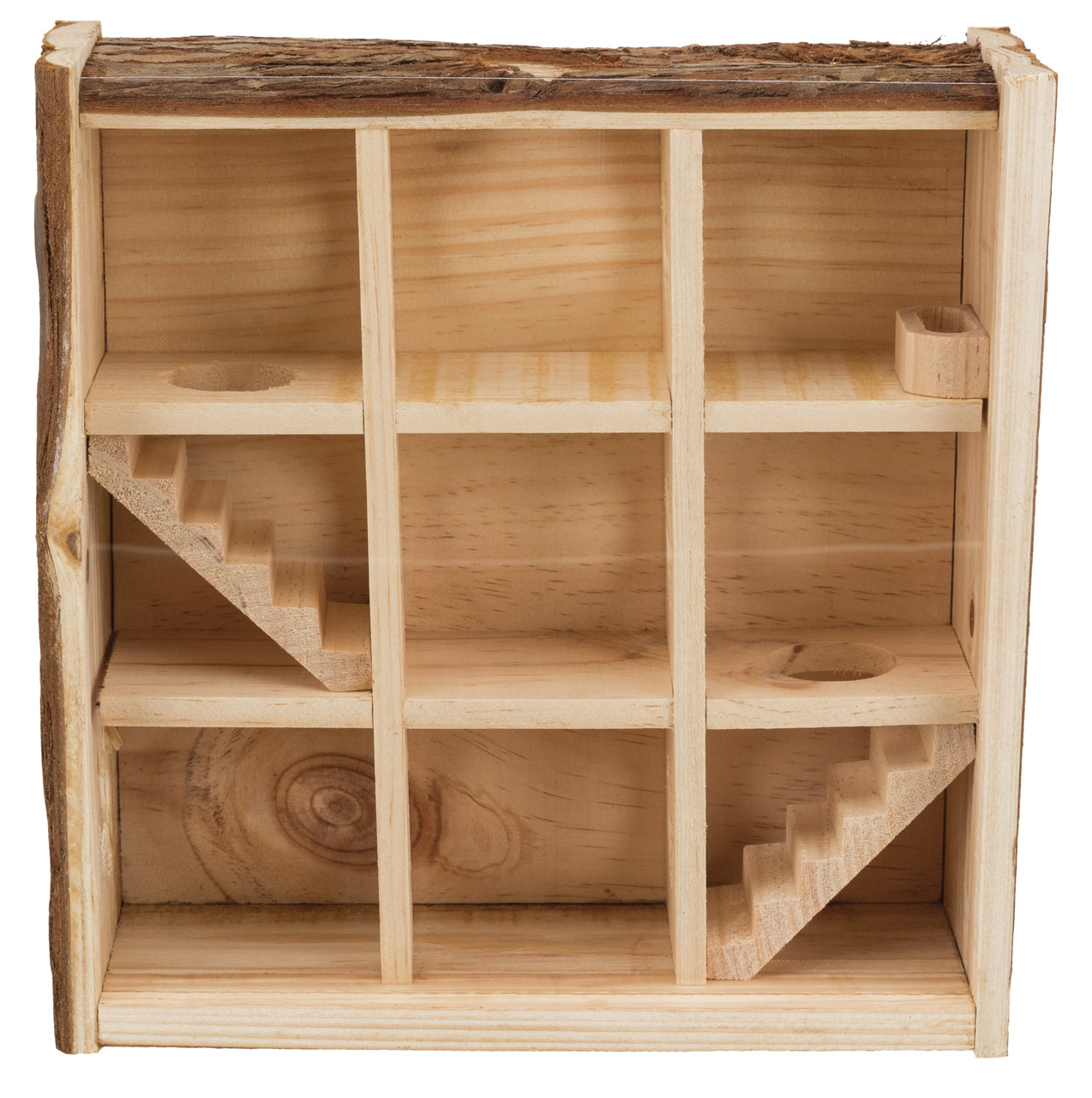 TRIXIE Holzspielzeughaus für Hamster-Mäuse, aus Holz, mit Etagen, Treppen & Verstecken, fördert Aktivität & Wohlbefinden.