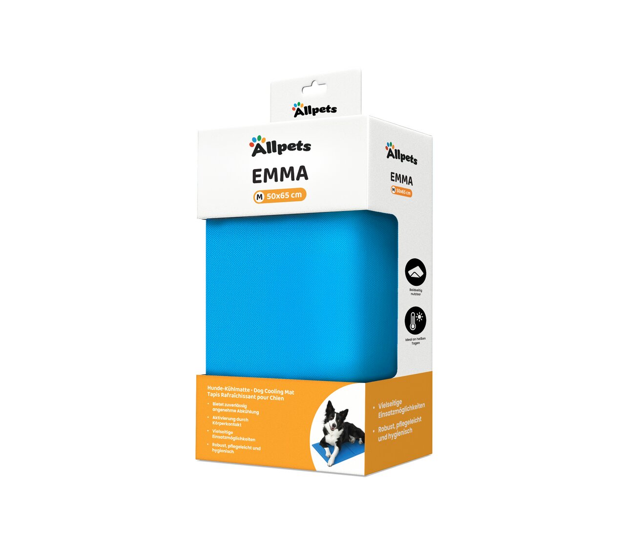 Allpets EMMA Hundekühlmatte, Blau, für Hunde, Größe M (50x65 cm), robust, pflegeleicht, hygienisch, kühlender Effekt.