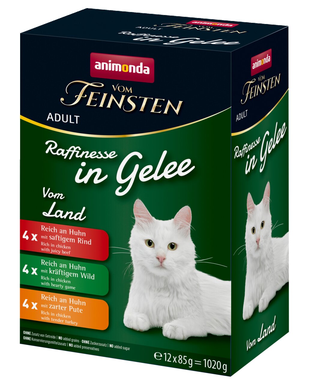 animonda Vom Feinsten Adult Raffinesse in Gelee Vom Land für Katzen, Huhn mit Rind, Wild und Pute, 12x85 g.