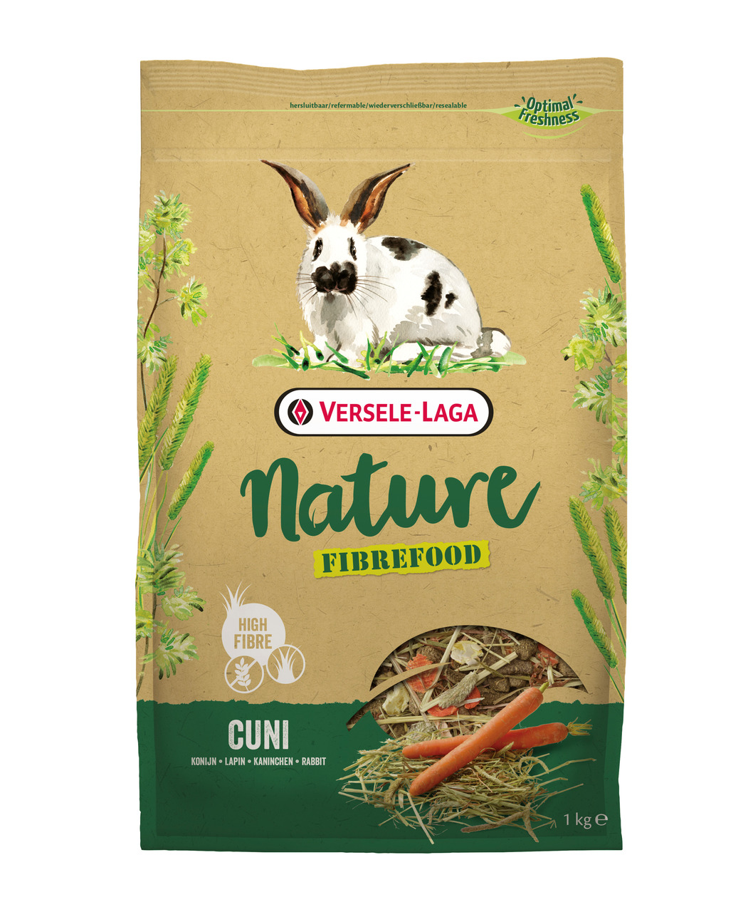 Versele-Laga Nature Fibrefood Cuni, Futter für Kaninchen, High Fibre, unterstützt Verdauung, 1 kg.
