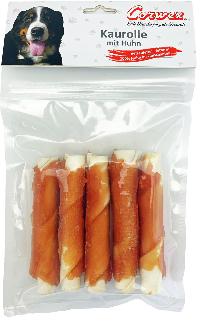 Corwex Kaurolle mit Huhn: Getreidefreie Hundesnacks für ausgewachsene Hunde, 100 % Huhn, fettarm, 5 Stück.
