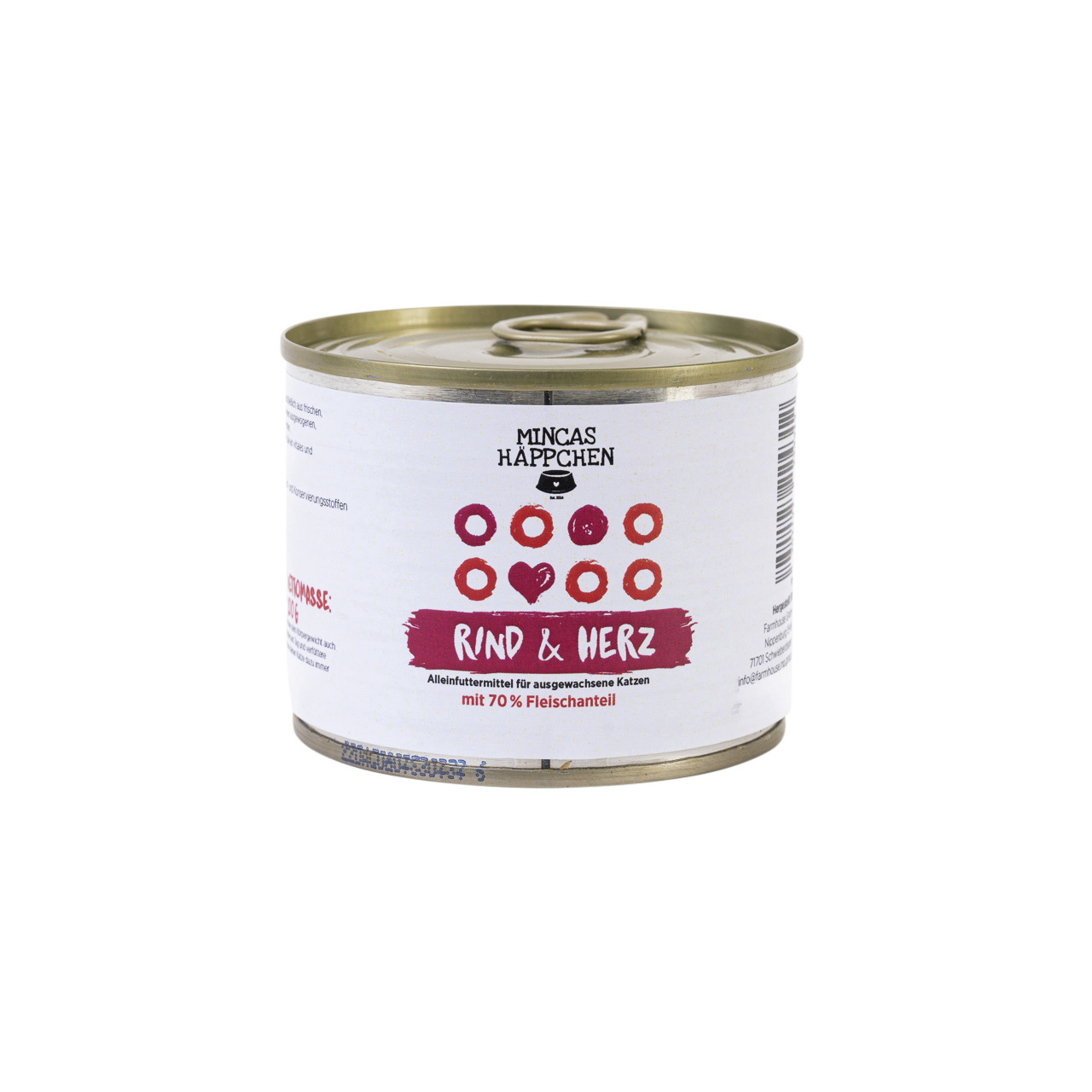 Mincas Häppchen Katzenfutter Rind & Herz, für ausgewachsene Katzen, 70 % Fleisch, 200 g.