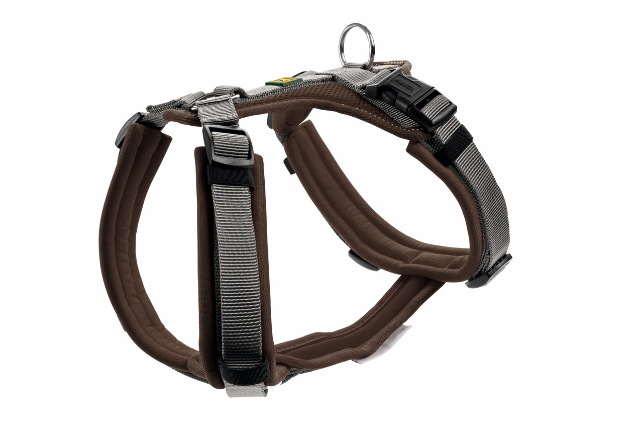 HUNTER Hundegeschirr Hilo Comfort, für alle Hunde, atmungsaktives Mesh, gepolstert, reflektierend, Metallring, braun.