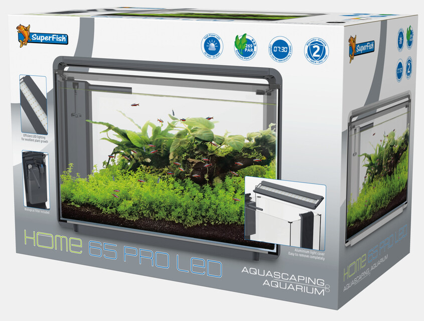 Superfish Home 65 Pro LED Aquarium, 65L, für Süßwasserfische, LED-Beleuchtung, modernes Design, einfache Reinigung, Filter, energiesparend.